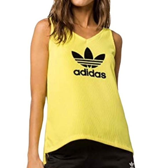 adidas Tops - Adidas Vibrant Yellow Ribbed Textured Trefoil Tank Top